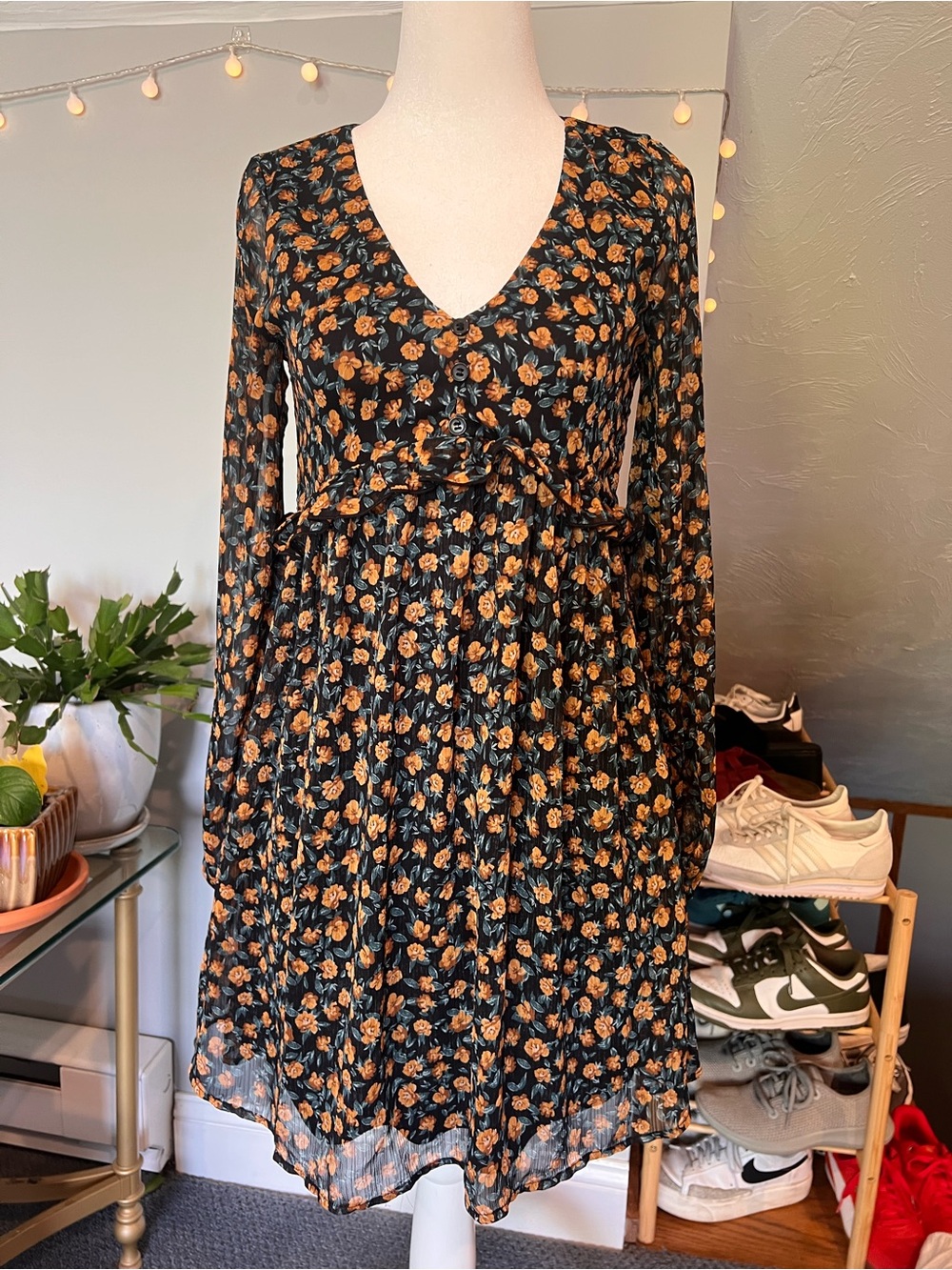 Pull&Bear Black Dress with Orange Floral Print